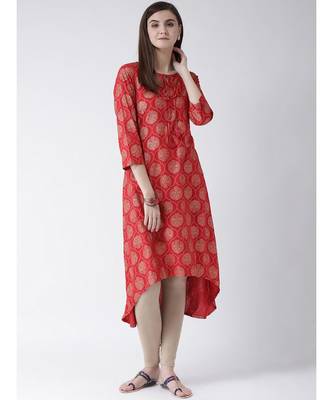 Women Red Rayon A-line Kurta 5