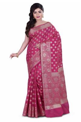 Pink Hand Woven Chanderi Saree 1