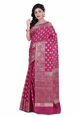 Pink Hand Woven Chanderi Saree 2