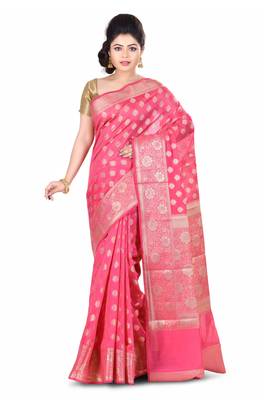 Light Pink Hand Woven Chanderi Saree 1