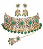 Wedding Wear Kundan Beaded Collar Necklace Set With Mang Tikka