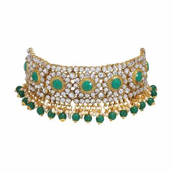 Wedding Wear Kundan Beaded Collar Necklace Set With Mang Tikka 2