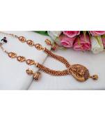 Traditional Matt Finish Multi Layer Haaram With Lakshmi Pendant With A Pair Of Matching Jhumkas