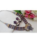 Royal Two Tone Oxidized German Silver Necklace with Ruby Stones & Matching Jhumkas