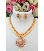 Traditional Gold Tone Lakshmi Coin Necklace With Removable American Diamond Pendant & Ear Rings