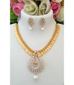 Traditional Gold Tone Lakshmi Coin Necklace With Removable American Diamond Pendant & Ear Rings