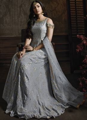 Smoke Grey Lehenga Kameez With Dupatta 2