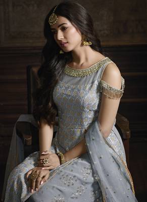 Smoke Grey Lehenga Kameez With Dupatta 4