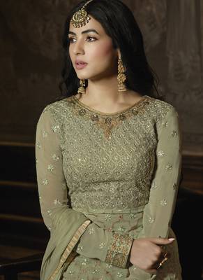 Dusty Green Lehenga Kameez With Dupatta 2