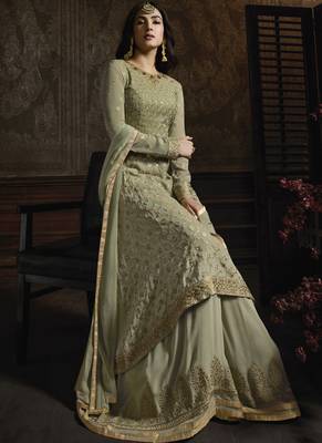 Dusty Green Lehenga Kameez With Dupatta 3