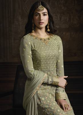 Dusty Green Lehenga Kameez With Dupatta 4