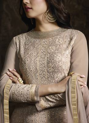 Dusty Beige Lehenga Kameez With Dupatta 4
