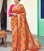 Orange Banarasi Wedding Wear Saree With Blouse