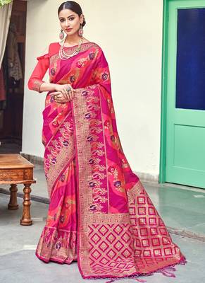 Rani Pink Banarasi Wedding Wear Saree With Blouse 1
