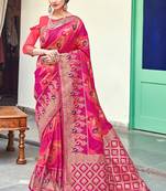 Rani Pink Banarasi Wedding Wear Saree With Blouse