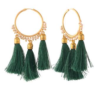 Gold Plated Silk Thread Tassel Hoop Earrings for Women  1