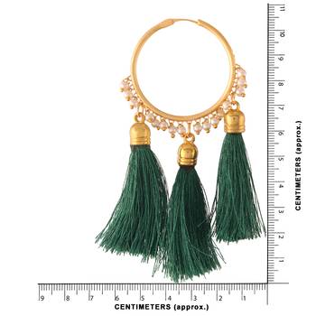 Gold Plated Silk Thread Tassel Hoop Earrings for Women  3