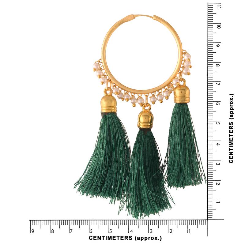 Gold Plated Silk Thread Tassel Hoop Earrings for Women 