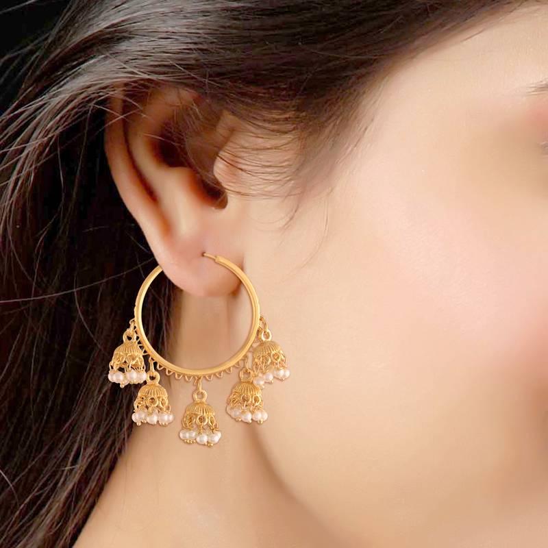 Pearl Jhumki Hoop Earrings for Women 