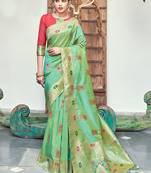 Parrot Green Banarasi Wedding Wear Saree With Blouse