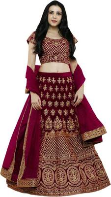 Maroon Embrodery Satin Attractive Lehngha Lehngha Choli With Blouse 1