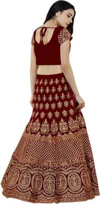 Maroon Embrodery Satin Attractive Lehngha Lehngha Choli With Blouse 2