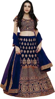 Navy Blue Embrodery Satin Attractive Lehngha Lehngha Choli With Blouse 1