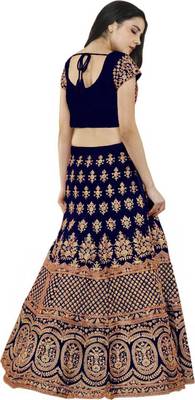 Navy Blue Embrodery Satin Attractive Lehngha Lehngha Choli With Blouse 2