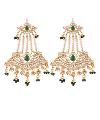 Gold Plated Traditional Kundan & Pearl Dangler Drop Paasa Earrings For Women 1