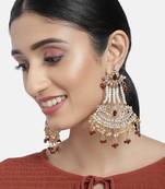 Gold Plated Traditional Kundan & Pearl Dangler Drop Paasa Earrings For Women