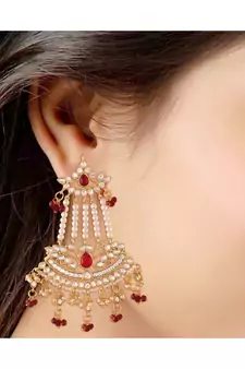 Gold Plated Traditional Kundan & Pearl Dangler Drop Paasa Earrings For Women
