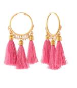 Silk Thread Tassel Hoop Earrings For Women