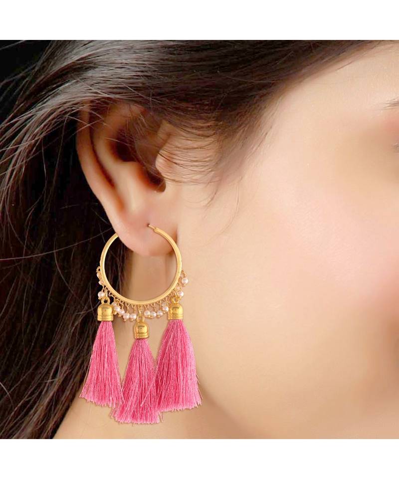 Silk Thread Tassel Hoop Earrings For Women