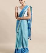 Blue plain linen saree with blouse