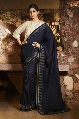 Black Embroidered Fancy Fabric Bollywood Saree With Blouse 1
