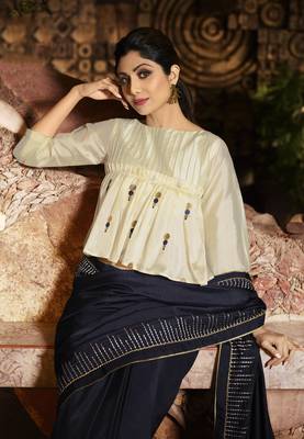 Black Embroidered Fancy Fabric Bollywood Saree With Blouse 2