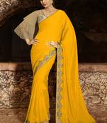 Yellow Embroidered Fancy Fabric Bollywood Saree With Blouse