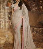 Grey Embroidered Fancy Fabric Bollywood Saree With Blouse