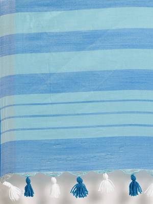 Blue plain linen saree with blouse 4