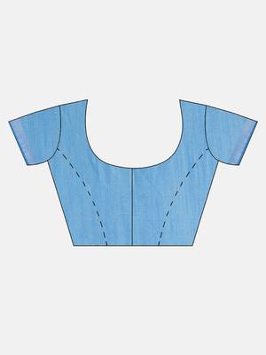 Blue plain linen saree with blouse 5