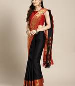 Black And Red Woven Banarasi Saree With Black Blouse