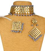 Grey Copper Kundan Gold Plated Necklace with Earring & Mang Tika