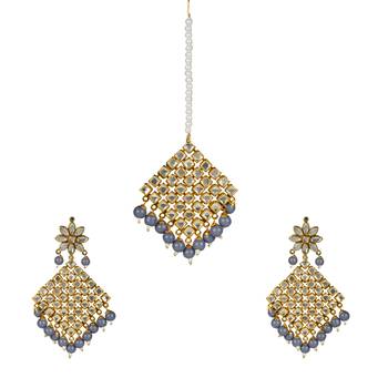 Grey Copper Kundan Gold Plated Necklace with Earring & Mang Tika 3