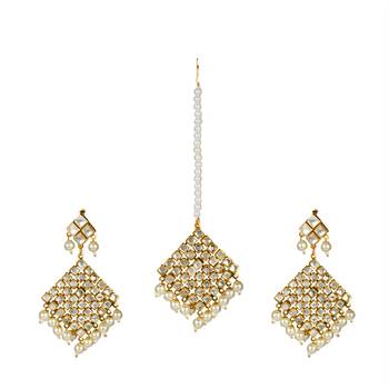 White Copper Kundan Gold Plated Necklace with Earring & Mang Tika 3