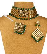 Green Copper Kundan Gold Plated Necklace with Earring & Mang Tika