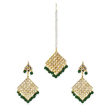 Green Copper Kundan Gold Plated Necklace with Earring & Mang Tika 3
