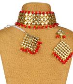 Red Copper Kundan Gold Plated Necklace with Earring & Mang Tika