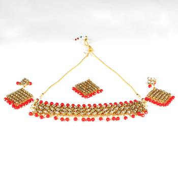 Red Copper Kundan Gold Plated Necklace with Earring & Mang Tika 2