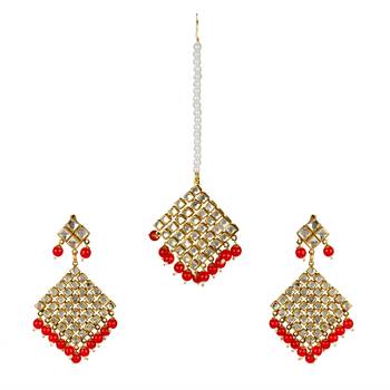 Red Copper Kundan Gold Plated Necklace with Earring & Mang Tika 3