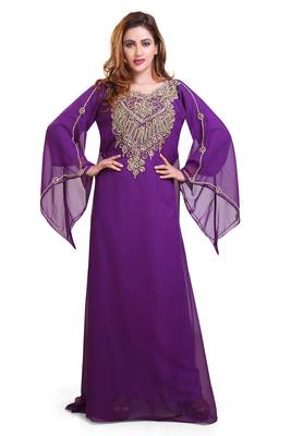 purple moroccan islamic dubai kaftan farasha zari and stone work dress 1